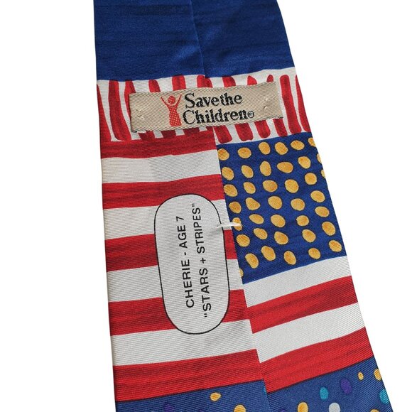 Save The Children Patriotic Neck Tie With Stars Stripes Design Cherie Vintage - Picture 5 of 6